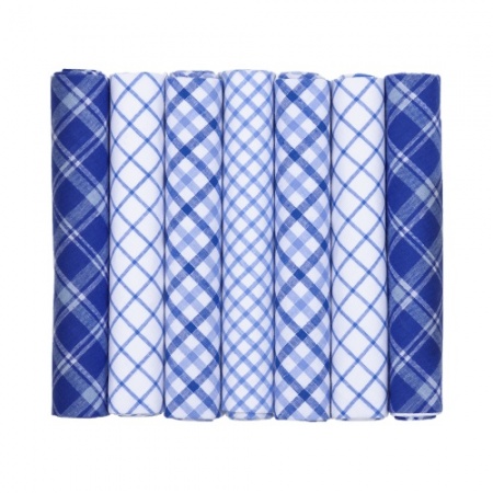 7 Pack Mixed Blue and White Checked Handkerchiefs