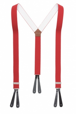 Classic Plain Red Y Back Trouser Braces With Leather Ends by Gents Shop
