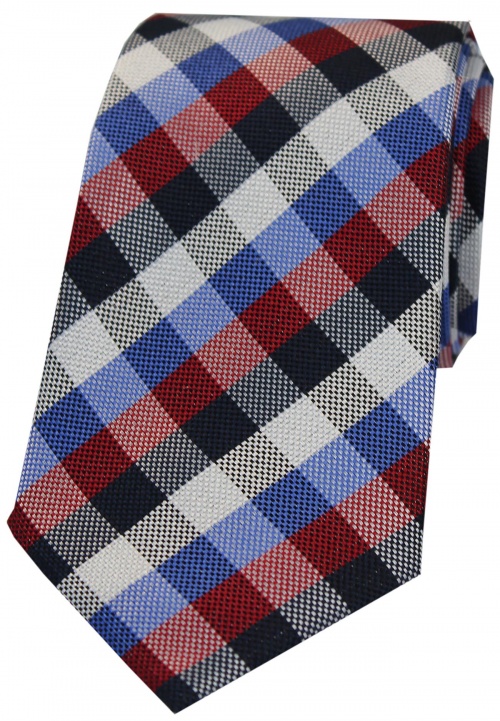 Luxury Silk Red and Blue Checked Tie - Gents Shop