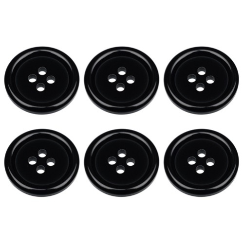 Pack of 6 20mm Black Buttons with 4 Holes