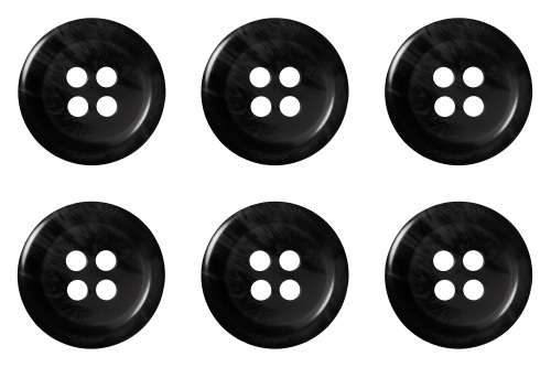 Pack of 6 Black Mock Horn Buttons 15mm