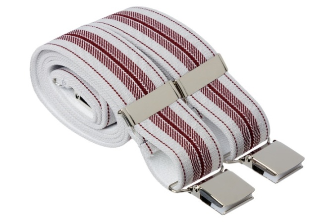 Grey and Burgundy Striped Trouser Braces With Large Clips