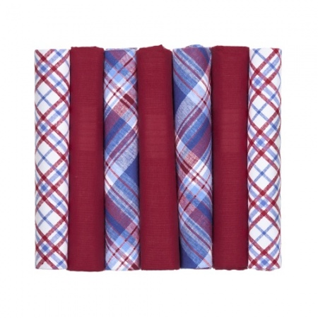 Mixed Plain Deep Red and Red White and Blue Patterned Hankies