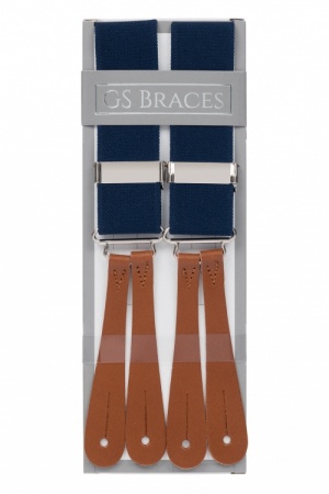 Outlet Non Pristine Navy Blue Button Braces With Tan Leather Ends