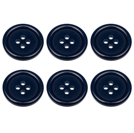 Pack of 6 20mm Blue Buttons with 4 Holes