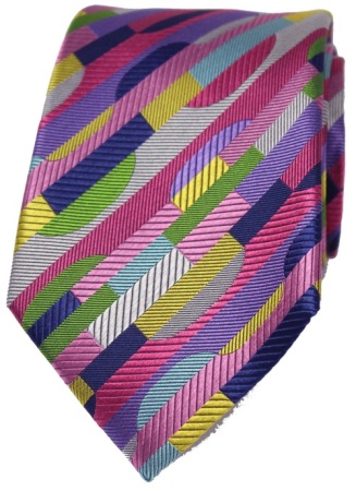 Posh And Dandy Bright Multi Coloured Geometric Shapes Luxury Silk Tie