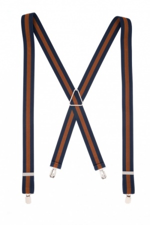 Striped Trouser Braces  Navy Blue and Bronze