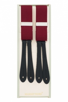 Burgundy thin leather suspenders with clips or button
