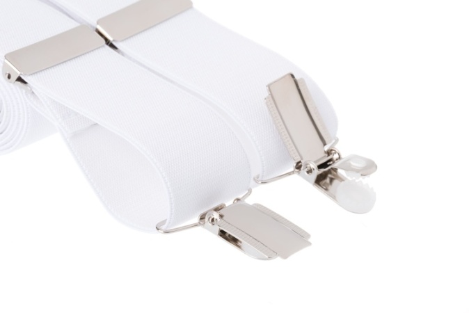 Outlet Non Pristine White Braces for Trousers with 4 Silver Clips