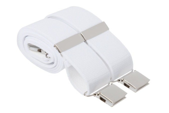 Outlet Non Pristine Plain White Trouser Braces With Large Clips